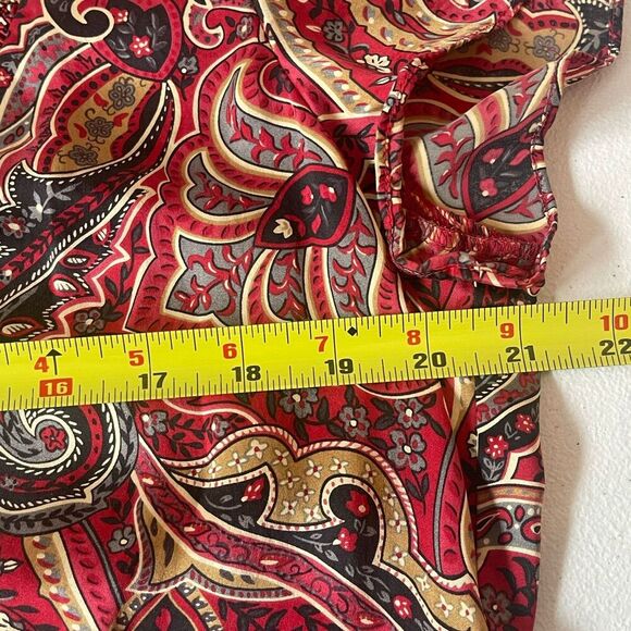 VTG Coldwater creek Womens BLouse Red‎ Large Paisley 100% Silk Vneck Ruffle Boho - Picture 6 of 10